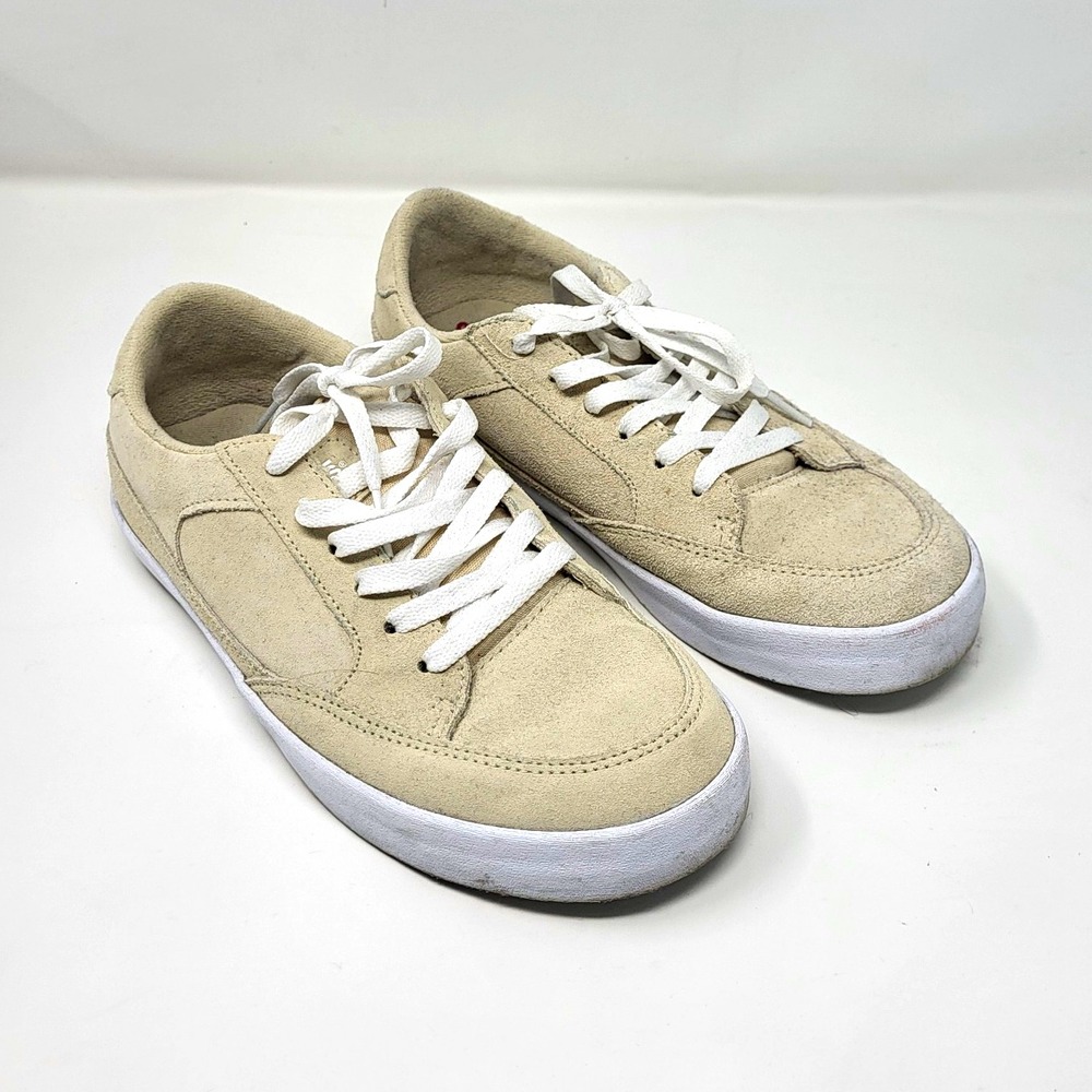 VANS Women's Sz 8 Beige/White Suede Low Top Lace-Up Sneakers Rubber Sole Logo